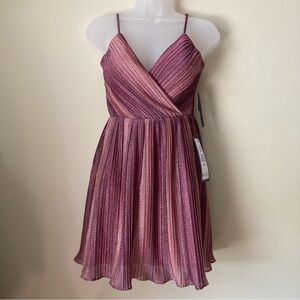 City Studio Special Occassion Pleated V Neck Sparkle Dress Juniors Size 0 Pink
